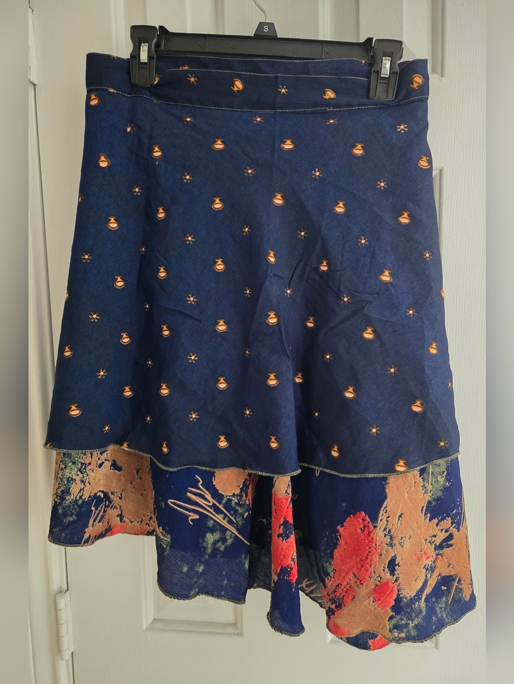 Earthbound Navy & Mustard Print Tie-Waist Wrap Circle Skirt - Picture 3 of 9